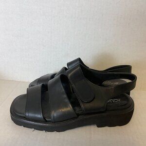 Aquatalia Sandals 7.5 Black Strappy Wedge Block Heel